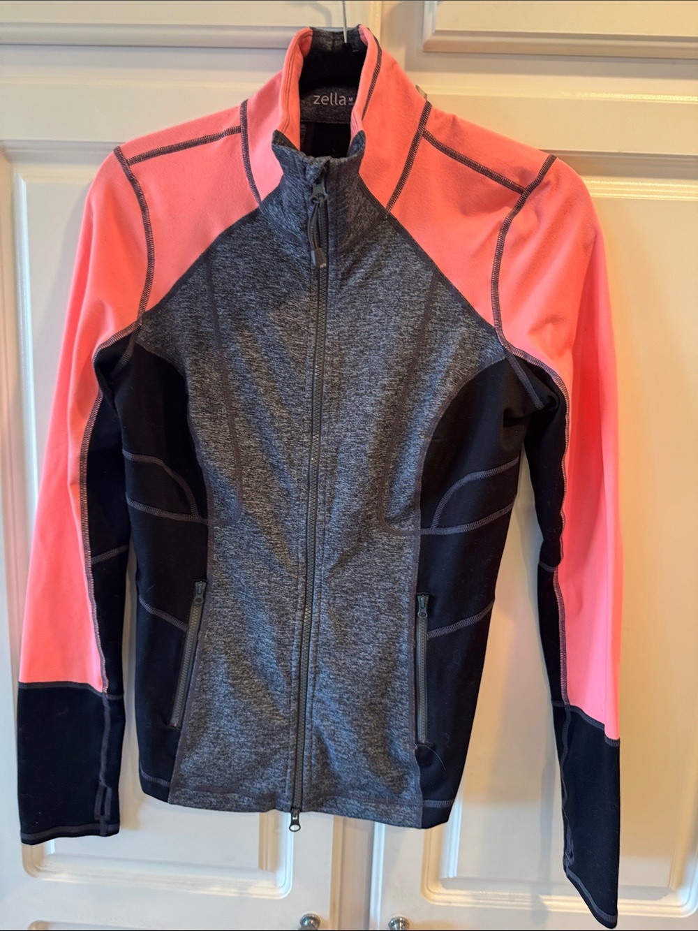 Zella Pink, Gray & Black Colorblock Performance Zip Jacket